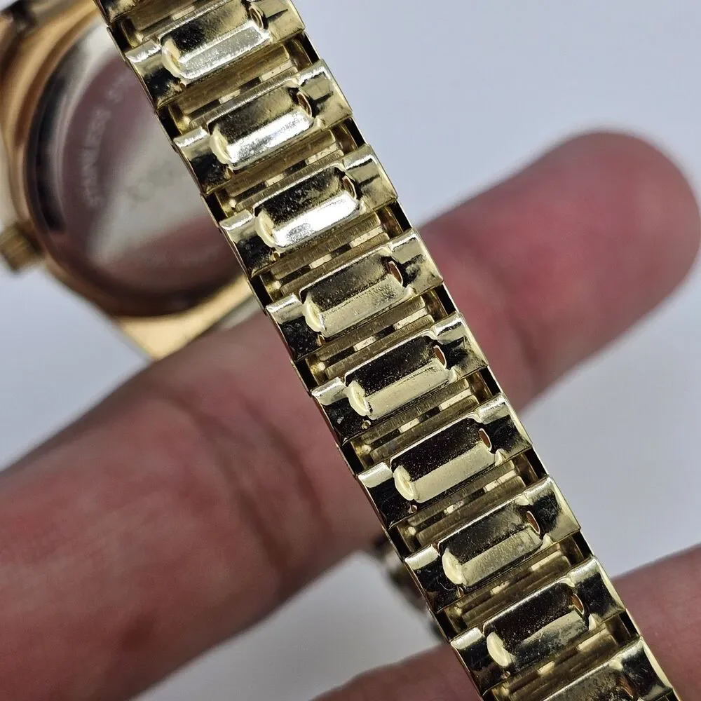 28MM Women's Watch White‎ Dial Gold Case Expandable Band 6